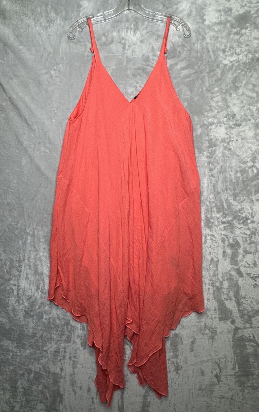 Mlle Gabrielle Dress Womens 3X Pink Handkerchief Hem Sleeveless Swing Boho Beach